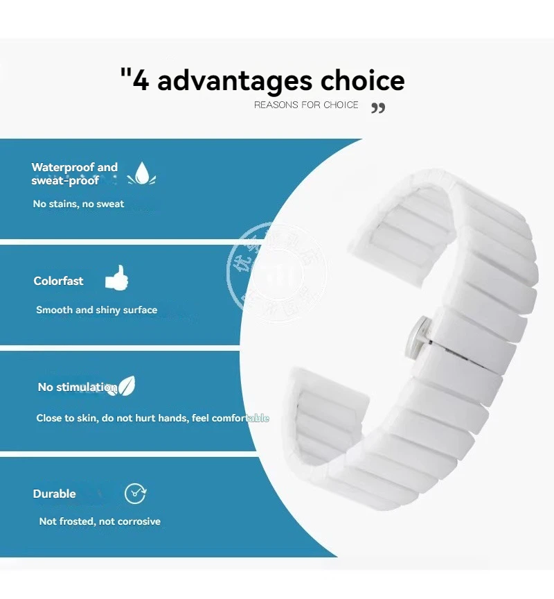White Ceramic Watchband 14mm 16mm 18mm Watchstrap Wristband Bracelet with Stainless Steel Buckle for Women Men