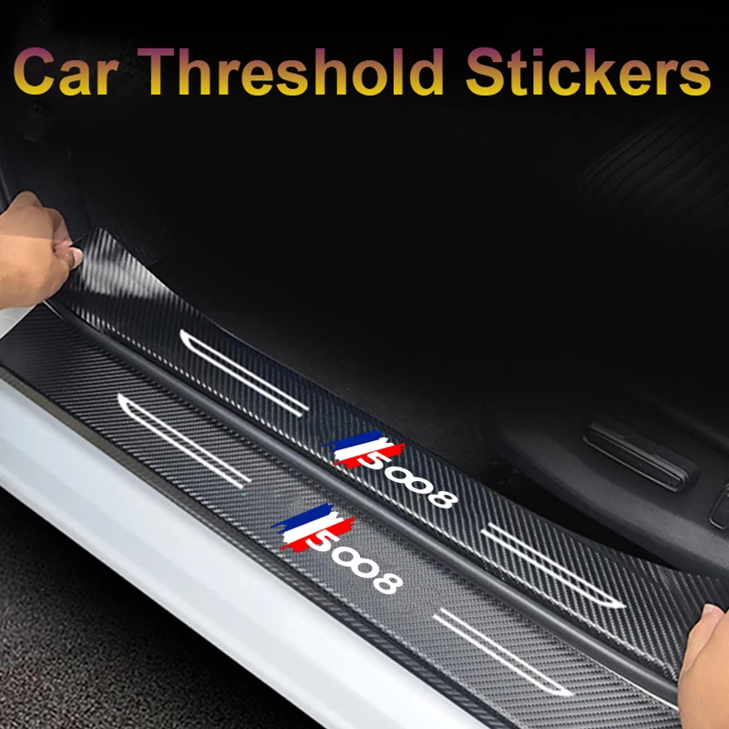 Auto Threshold Scuff Scratch Carbon Fiber Strip for Peugeot 5008 Logo Car Door Sill Anti Kick Sticker Protect Film Accessories