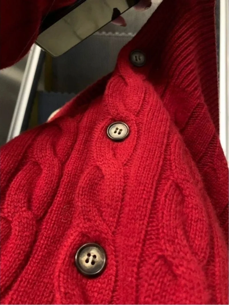 Cardigan maglione lavorato a maglia intrecciato vintage rosso Ele da donna autunno inverno gilet dimagrante top capispalla lavorato a maglia