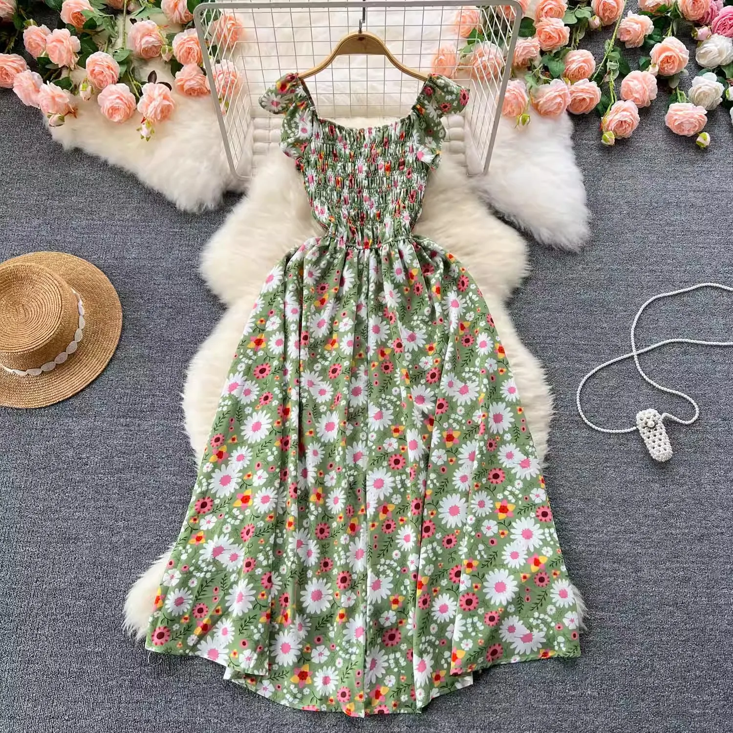 YuooMuoo Romantische Blumen Druck Lange Sommer Kleid Frauen 2025, Mode Y2K Ärmelloses Chiffon Strand Kleid Koreanische Pop Party Vestidos