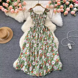 YuooMuoo Romantic Floral Print Long Summer Dress Women 2025 Fashion Y2K Sleeveless Chiffon Beach Dress Korean Pop Party Vestidos