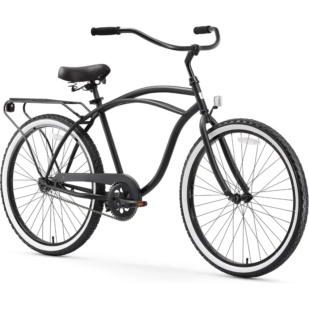 

Around The Block Men's Beach Cruiser Bike, Single Speed Step-Through Touring Hybrid Bicycle with Rear Rack