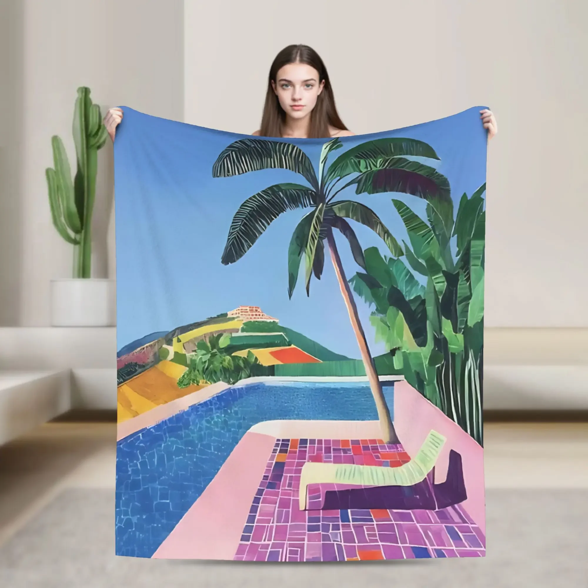 Tropical Paradise Beach Scene Throw Blanket Vibrant Summer Vacation Coastal Resort Decor Gift dorm room essential blanket