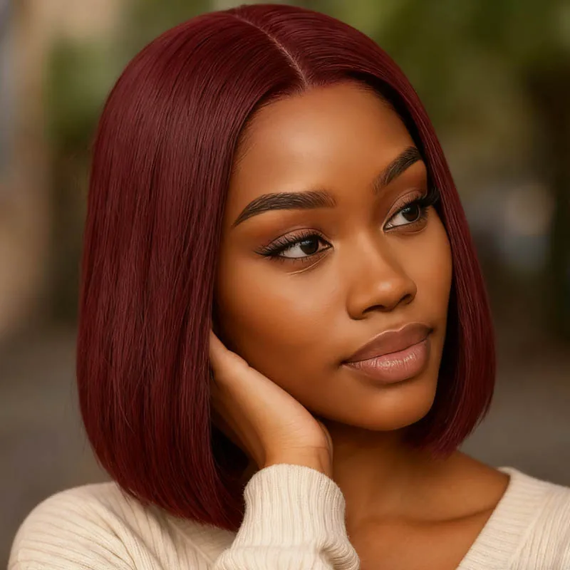باروكة باللون الأحمر الخمري مقاس 12 بوصة، ألياف صناعية مقاومة للحرارة بدون غرة، مناسبة للاستخدام اليومي في الحفلات، طراز أساسي للسيدات #2