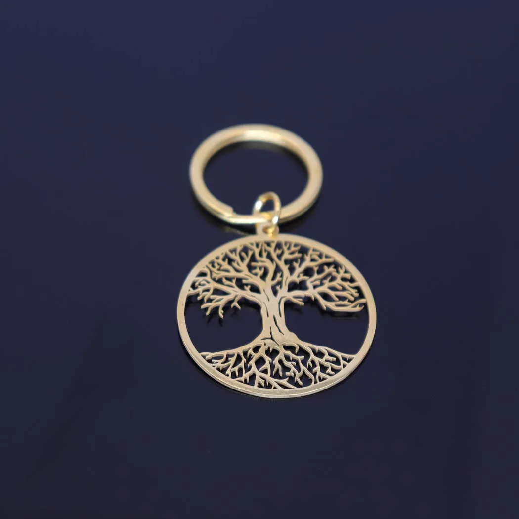 2024 New fashion stainless steel round tree of Life pendant keychain temperament everything with key chain men\'s and women\'s acc