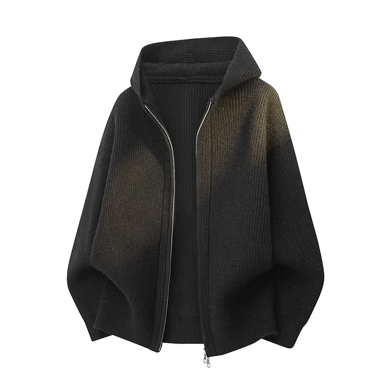New American autumn and winter hooded knitted cardigan sweater men's lazy style men's pullover thread coat loose