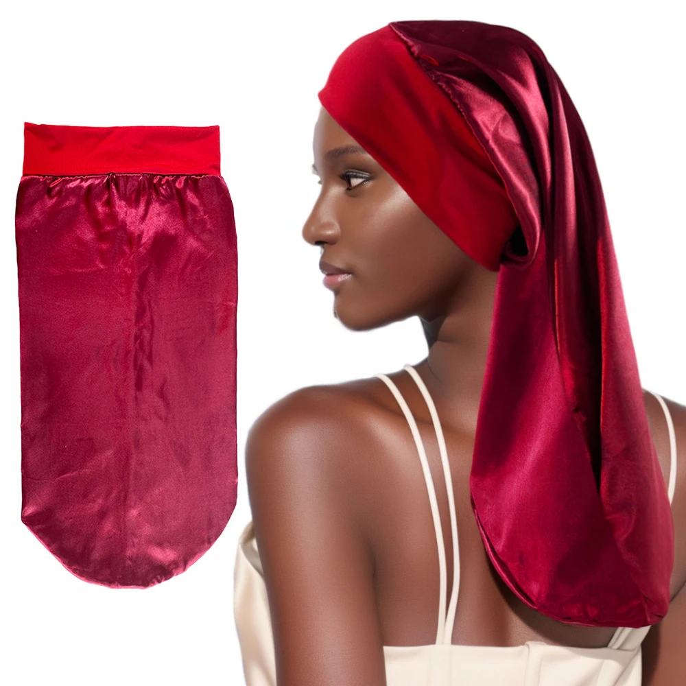 Unixes Satin Sleep Cap For Long Hair Silk Long Bonnet With Soft Wide Band Natural Curly Hair Braids Dreadlock