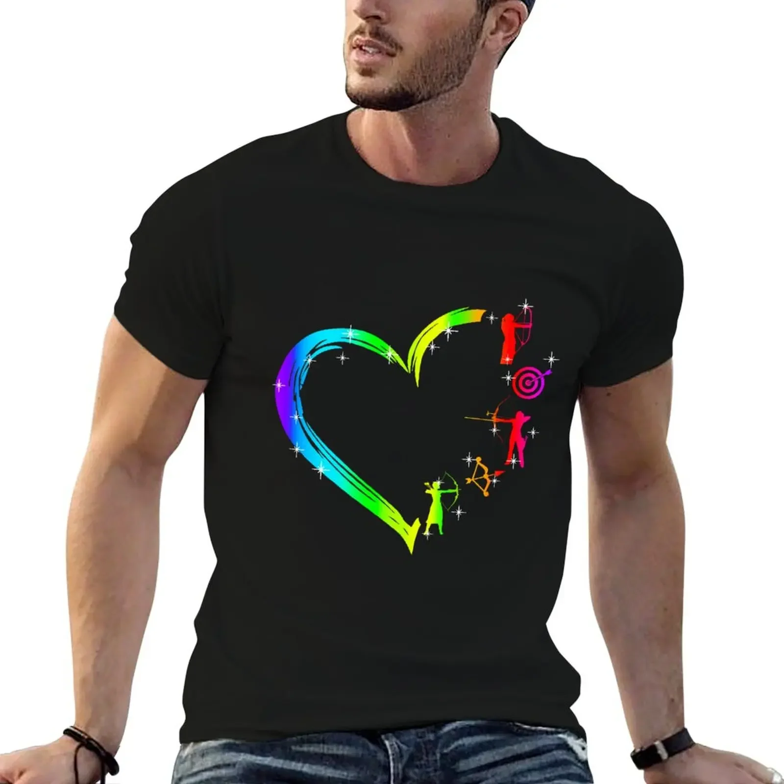 Archery Heart Rainbow T-Shirt korean fashion basketball graphic tees graphic tee shirt hippie clothes t shirts men