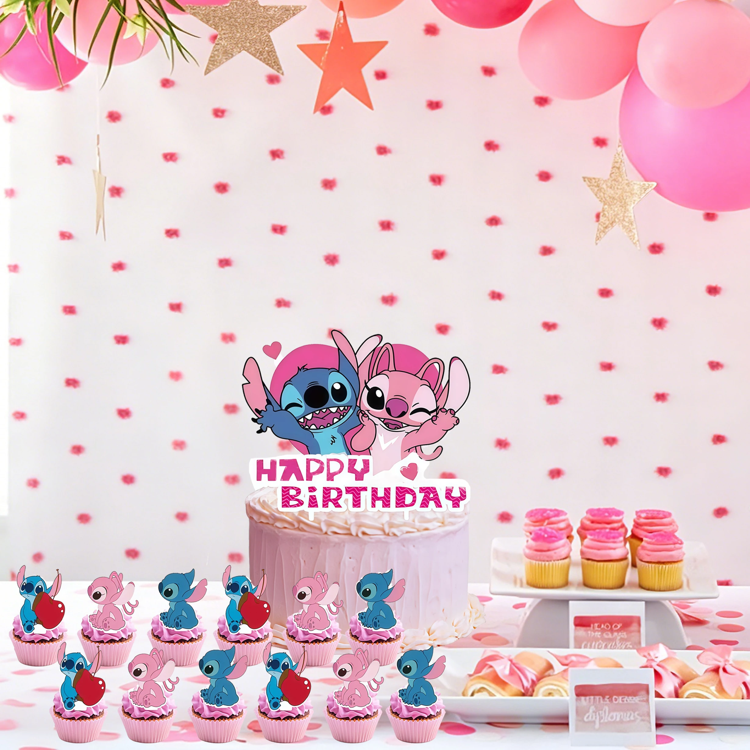 Stitch Cake Topper Set,Stitch Happy Birthday Cake Topper with Cupcake Toppers, Stitch Themed Party Supplies for Birthday Baby view 5
