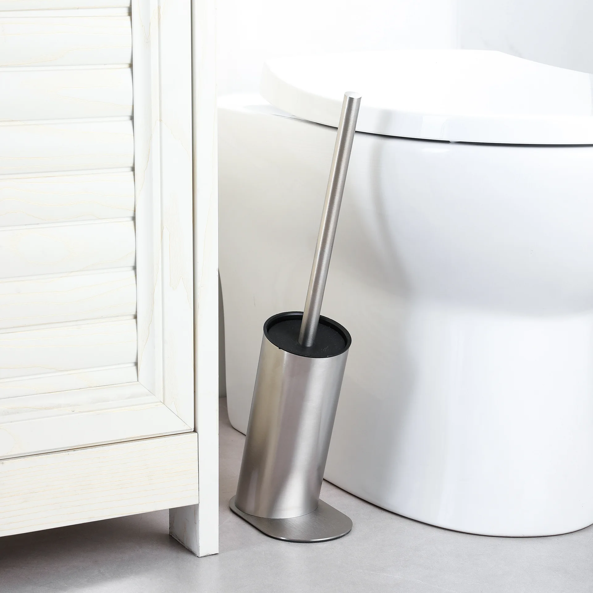 Oblique Floor-to-ceiling Toilet Brush Stainless Steel Toilet Cleaning Brush Hotel Bathroom Deodorant Toilet Brush Holder