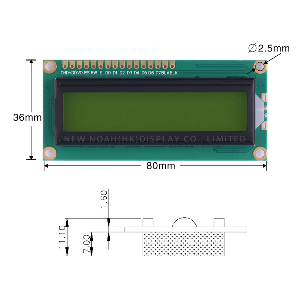 Gelbgrüner Film 1602a 3,3 v LCD-Bildschirm mit hoher Helligkeit 1,5 LCD Zoll 16-Pin-Controller st7066u Punkt matrix zeichen