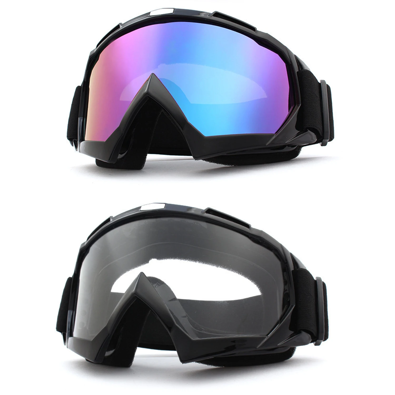 

2pz Motocross Deportivas Ajustable Lentes, Color+Negro Negro+Rojo, PC Lentes ABS Monturas, para Motocross Esquí Ciclismo