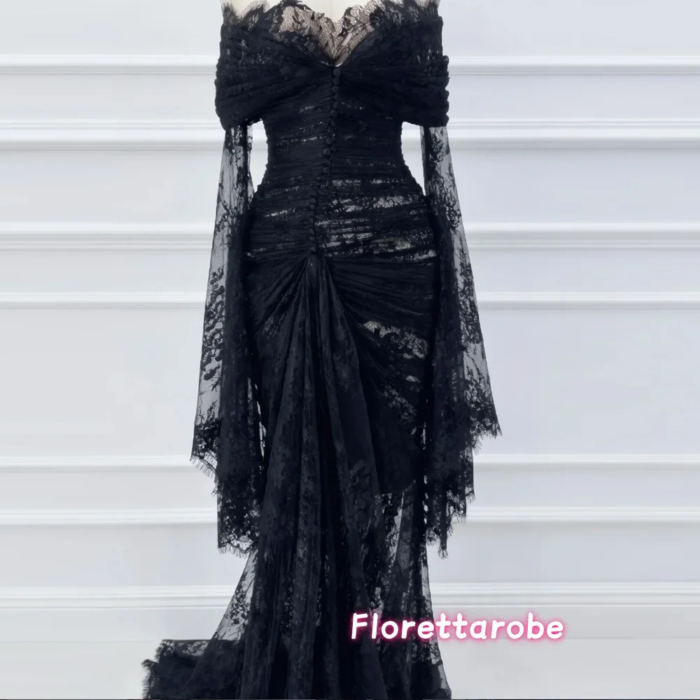 Customized  Sexy Lace Evening Gown Black Off Shoulder Floor Length Formal Party Prom Dress Women Special Occasion Dresses