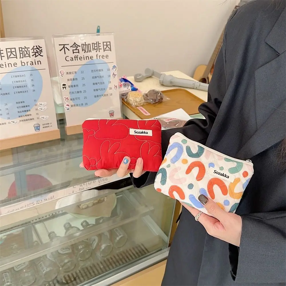 Fashion Flower Pattern Coin Purses Small Cotton Coin Wallet Portable Zipper Pouch Earphone