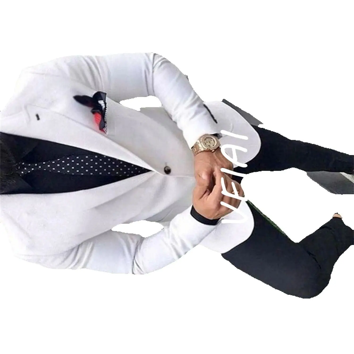 

CustomizedLatest Design White Wedding Men Suits With Black Pant Groom Tuxedos Tailored Made Men's Suits Ternos 2 Pieces(Jacket+P