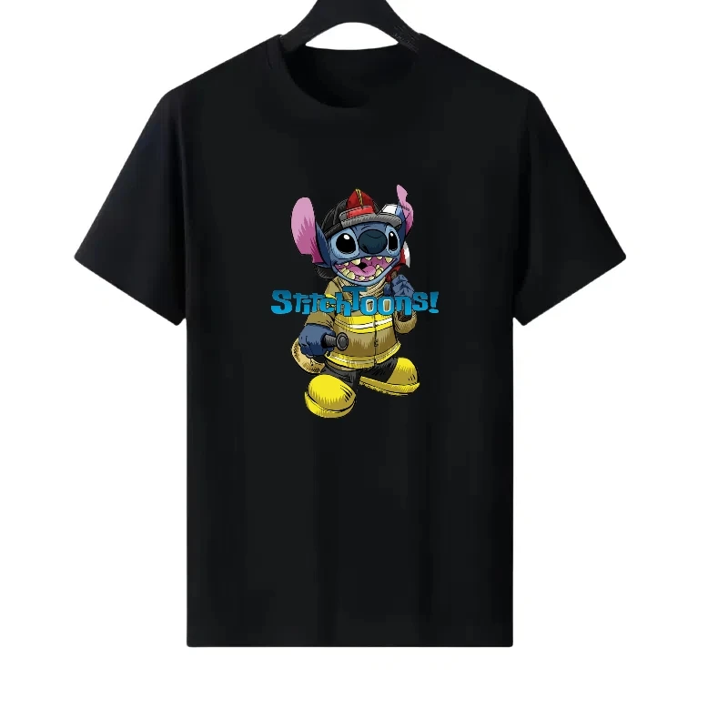 

Disney Stitch Woman Black Summer Round Neck Parent-child Clothing Retro Tops Ladies Cheap Short Sleeves T-Shirt Men Sweatshirts