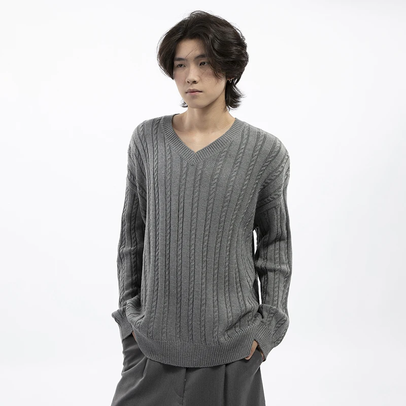 LUZHEN Lazy Atmosphere V-neck Knitted Sweater Versatile Simple Loose Interior Men Tops Autumn Casual Original Solid Color LZ6612