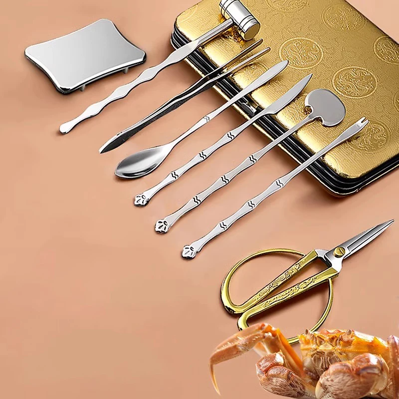 Crab tool home set crab clamp, stainless steel open crab stripping and eating hairy crab special tool crab eight pieces