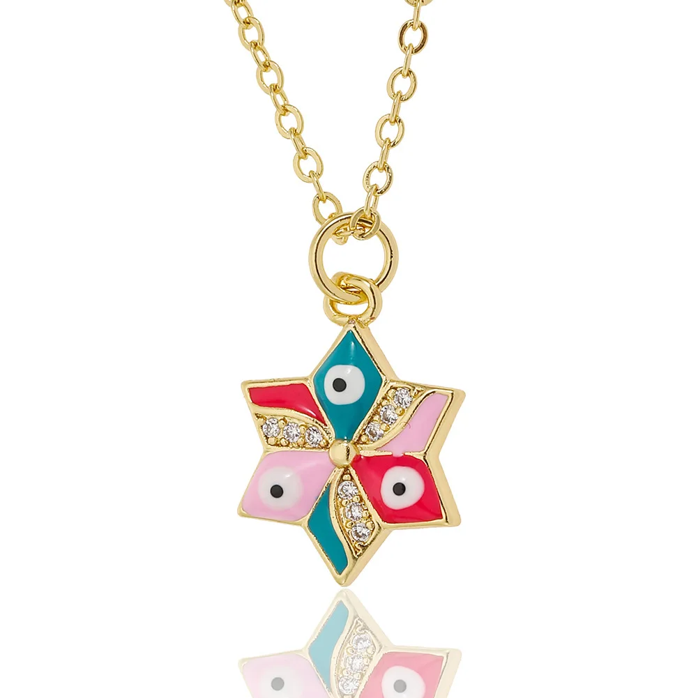 Cubic Zirconia Crystal Nazar Evil Eye Jewish Star Of Davids Chain Necklace Women Multicolor Enamel CZ Stones Trendy Jewelry Gift