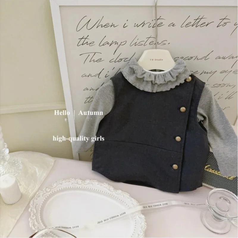 NL-【Children's Clothing】High-profile figure！Baby Girl's Fashionable Lace Collar Long Sleeve Suit Vest Pants Three-Piece Suit