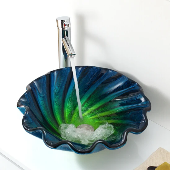 High quality modern tempered glass pattern gradual change color art basin bathroom wash basin wholesale