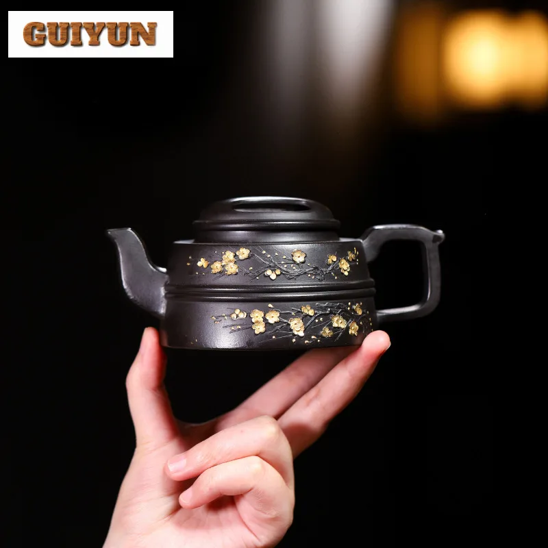 

220 мл Исин Фиолетовые глиняные чайники ручной работы с крышкой для крупного рогатого скота Горшок из необработанной руды Дахунпао Уменьшающий запекание грязи Чайник Чайный сервиз Zisha