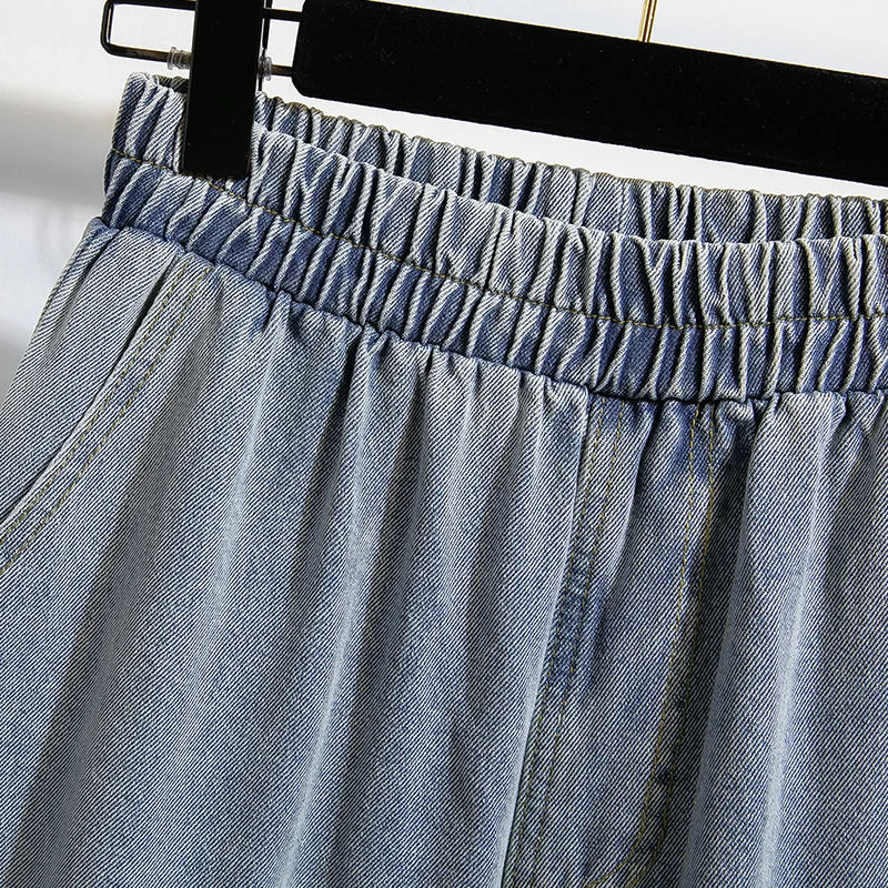 Plus Size Jeans Women 2025 Autumn Wide Leg Loose Denim Pants High Elastic Waist Blue Color Jeans Womens Korean Fashion Trousers