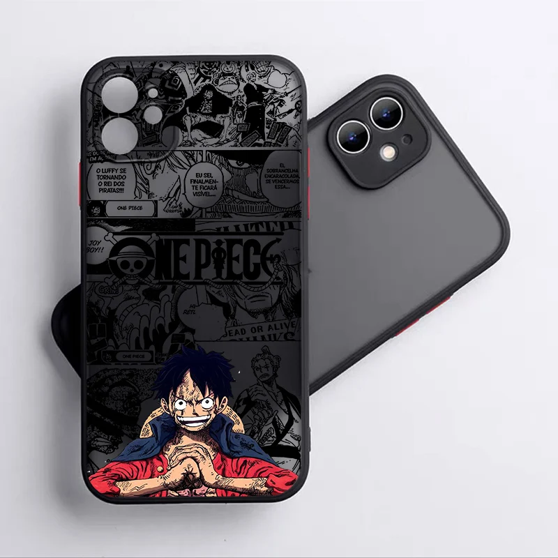 Anime o-one Piece Luffy para Apple iPhone 15 14 13 12 mini 11 XS XR X 8 7 Pro Max Plus funda translúcida de TPU esmerilada