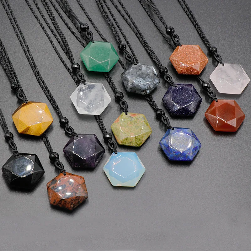 10pcs Magen David Pendant Natural Healing Amethyst Crystal Rose Quartz Onyx Hexagram Star of David Stone Charms Rope Necklace