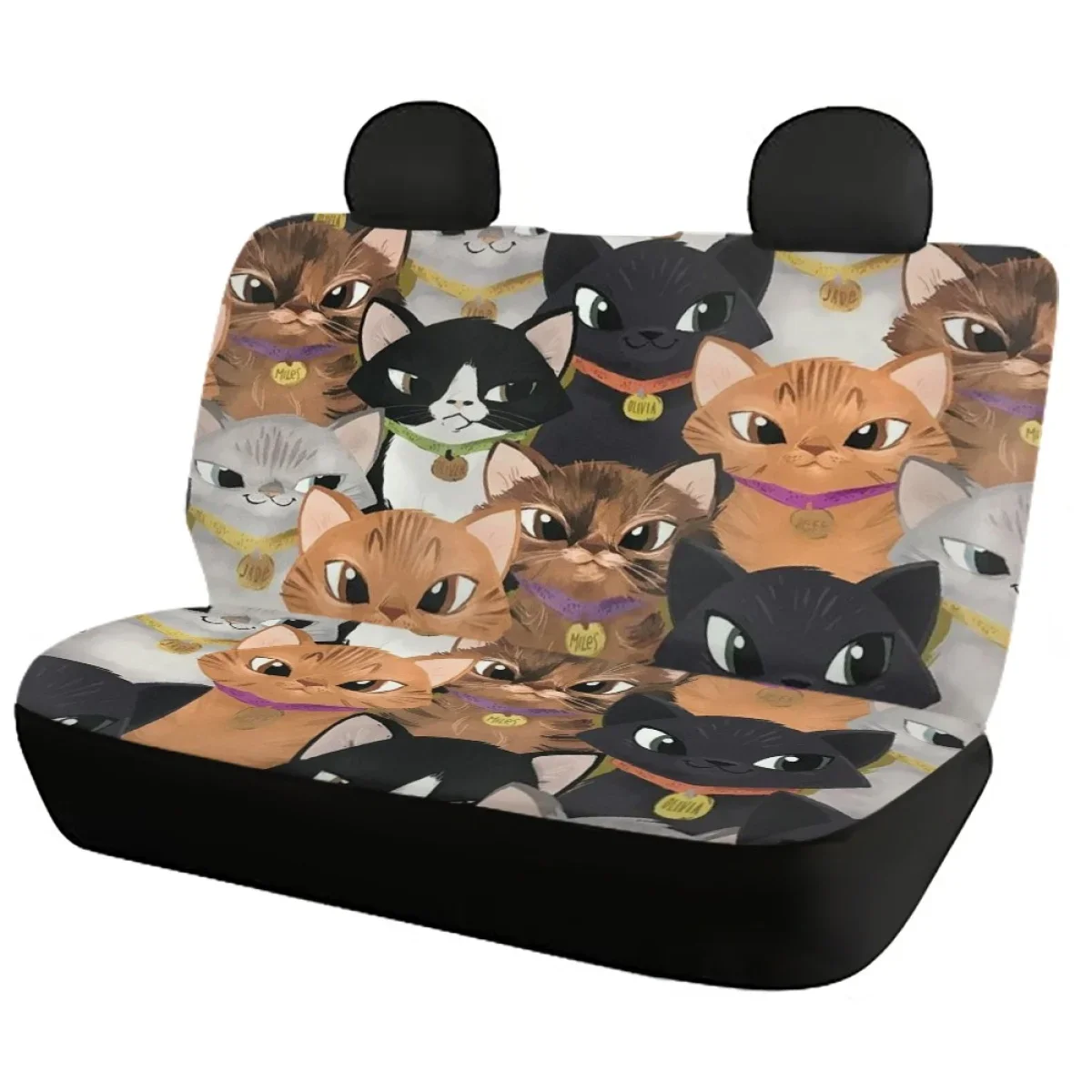 Funny Cats Pattern Car Seat Cover Set for Women Universal Fit SUV Truck Sedan Elastic Front Back Seat Cover Accesorios Para Auto