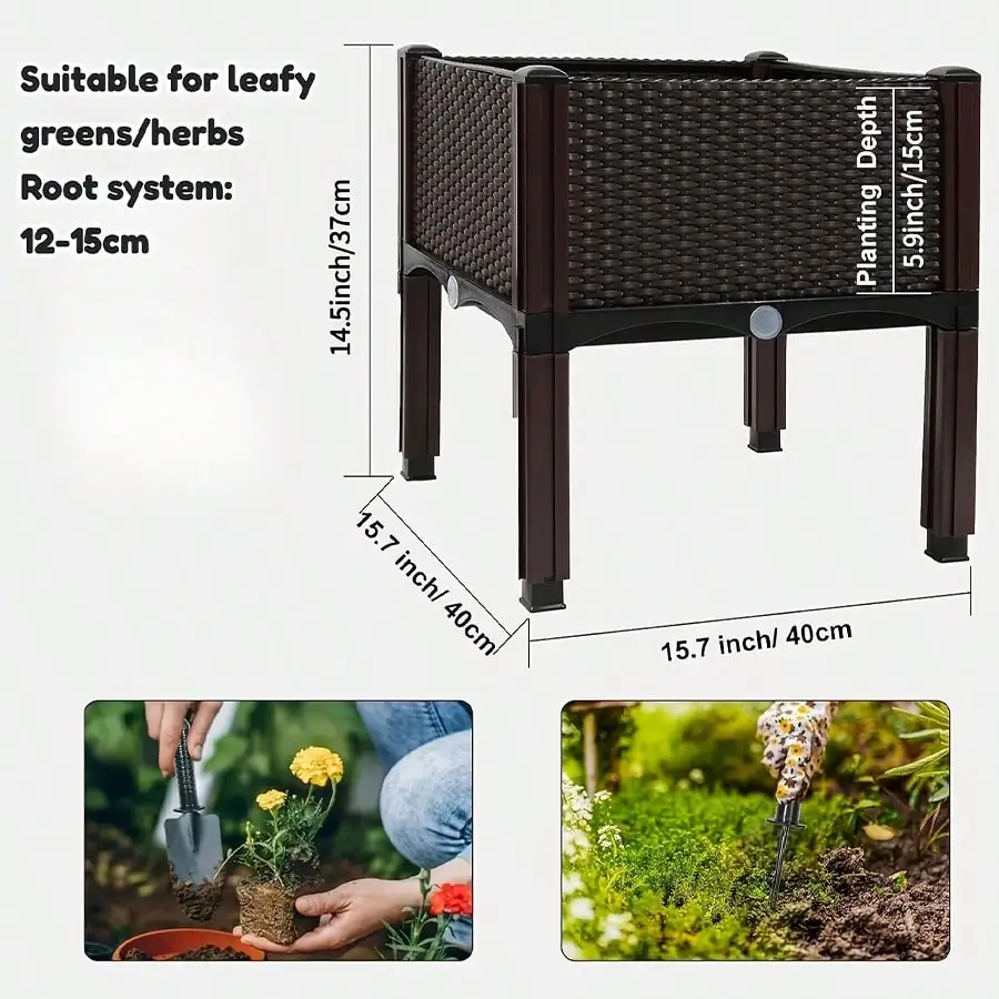 Multifunctional Square Raised Planter, Elevated Garden Bed With Detachable Legs - Equipped With Insect Proof Cover, Ideal For Growing Vegetables, Herbs And Flowers, Made Of Durable Plastic, Suitable For Yard, Garden, Patio, Indoor & Outdoor UseGardening P