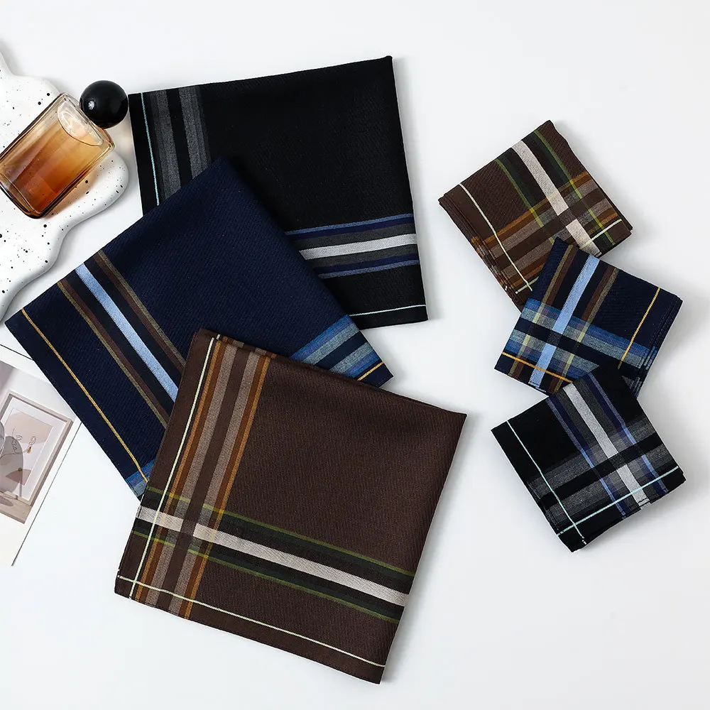 3/6 قطعة الرجال منديل القطن الخالص الكلاسيكية المتناقضة اللون منقوشة منشفة اليد دعوى جيب منشفة الساتان خمر العرق 43 سنتيمتر