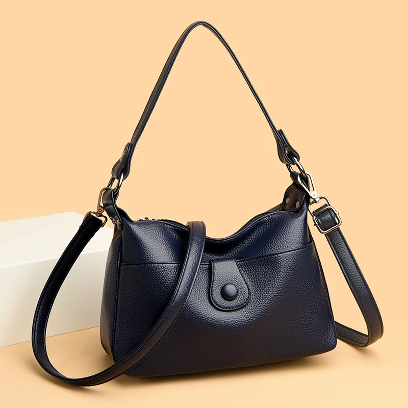 Soft Leather Women Shoulder Bags High Quality 2 Layers Large Capacity Crossbody Bag for Women Luxury Brand Purses and Handbags