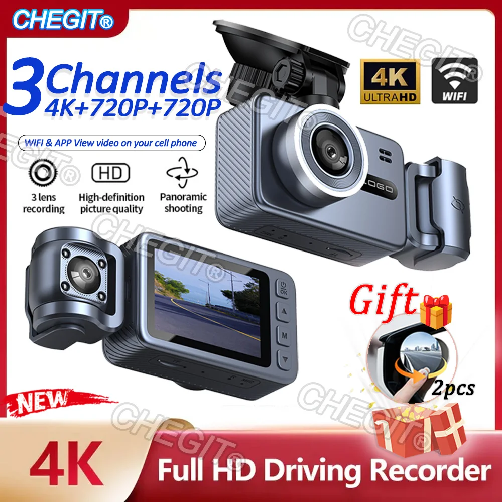 

4K Car Dvr 2/3Channels Video Recorder WIFI Front inside Rear View Camera DashCam for Cars Camera 24H Parking Monitor Black Box
