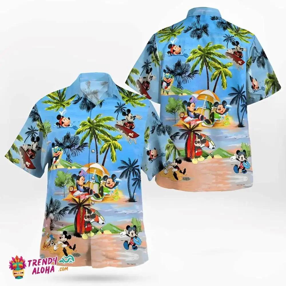 

Mickey And Minnie Trip Hawaiian Shirt Summer Fashion Button Short Sleeve Shirt Men Women Tops Disney Hawaiian Beach Shirts