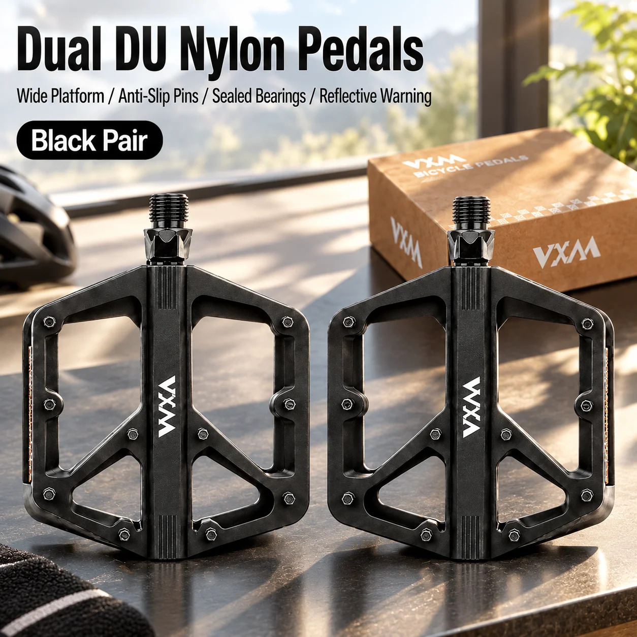 VXM Bicycle Pedal Mountain Bike Nylon Flatbed Road Bike Widened Anti-Skid Folding Bike Riding Pedal Accessories