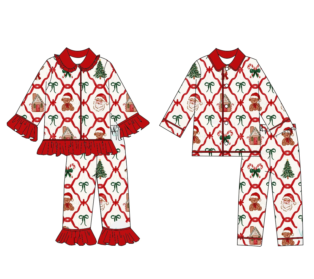 Baby series boutique children's suits bow tree hat print lapel long sleeve lace girls and boys trousers set