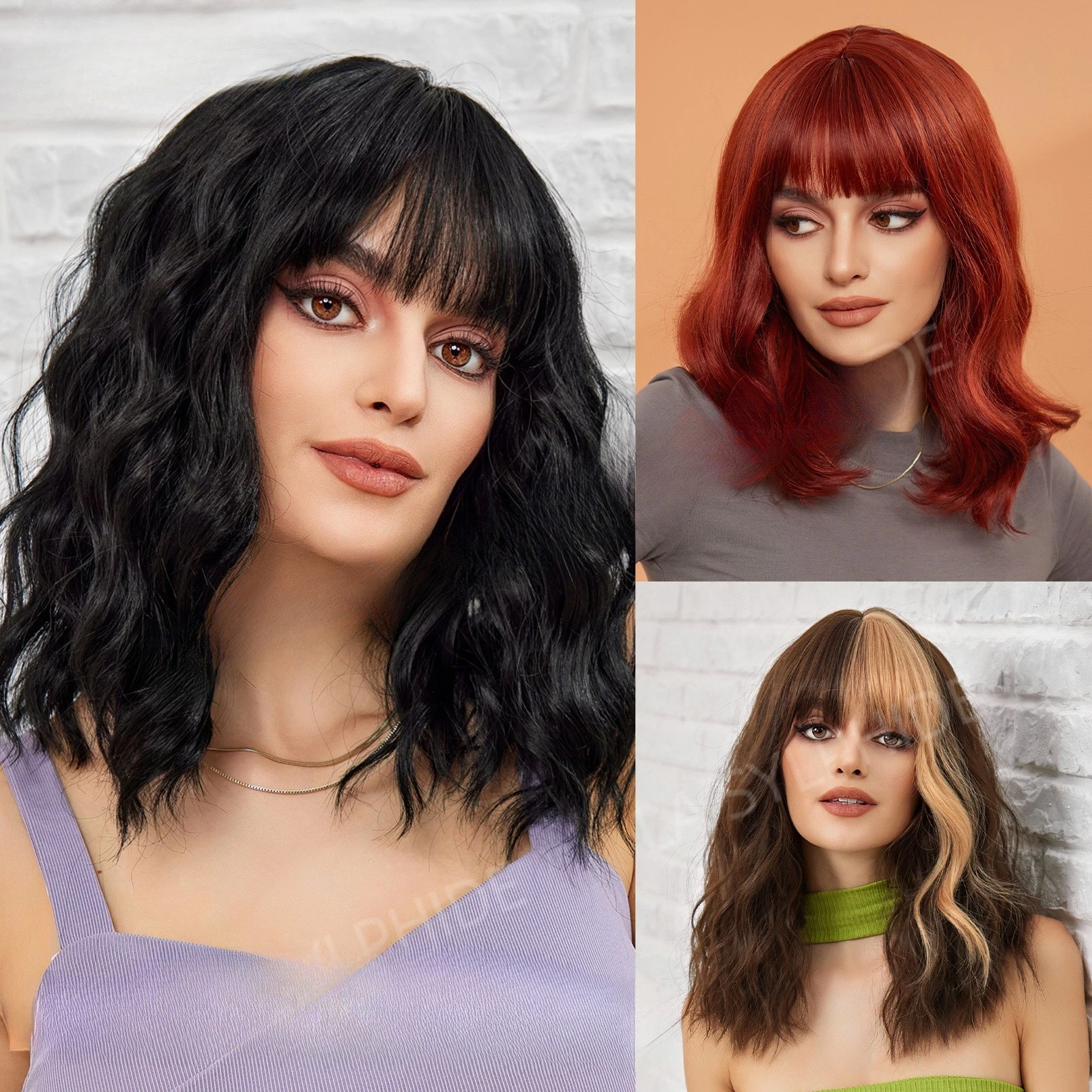 

Brown Black Mixed Color Air Bangs Short Curly Hair European American Wig Shoulder Wig Mechanism Rose Mesh