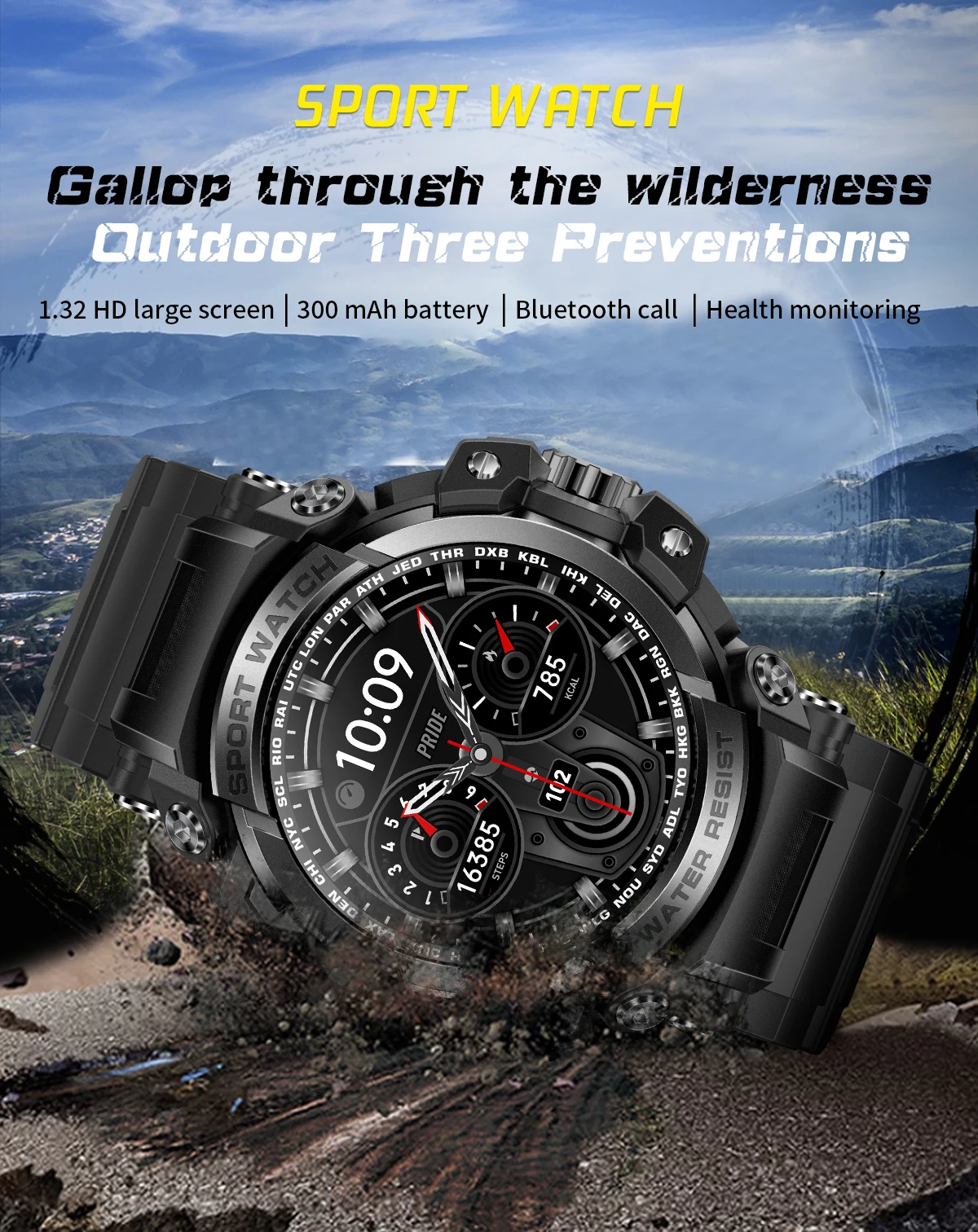 Three Defense Outdoor Sports Smart Watch Heart Rate, Blood Pressure, Blood Oxygen Diving Waterproof and Anti fall Men's Watch