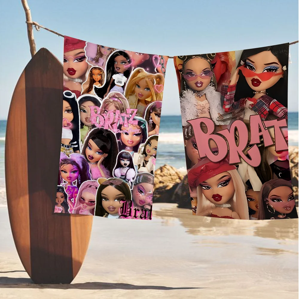 B-Bratz D-Doll كلاسيكي أنيمي كبير ستوكات مناشف الشاطئ منشفة سريعة الجافة الرمال مناشف الشاطئ منشفة حمام السباحة للسفر حمام سباحة اليوغا