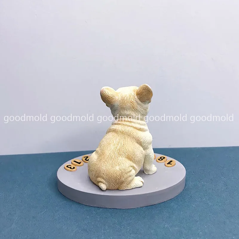 Simpatico stampo in silicone per bulldog, souvenir per cani da compagnia, stampo in gesso, resina epossidica, bulldog francese, base rotonda, stampo