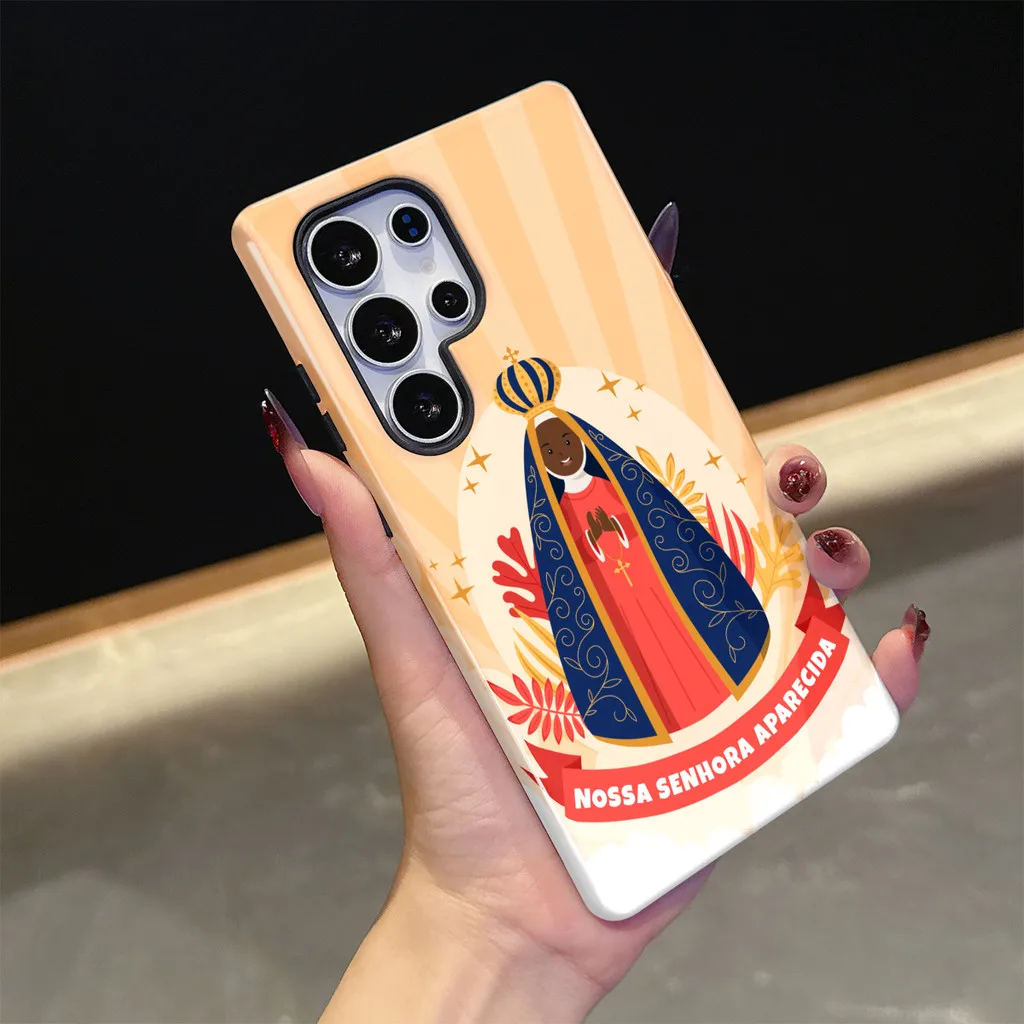 Capa de Celular Nossa Senhora Aparecida para Samsung S26 S23 S24 S25 Plus Ultra A16 A26 A36 A56 5G com Camada Dupla Traseira