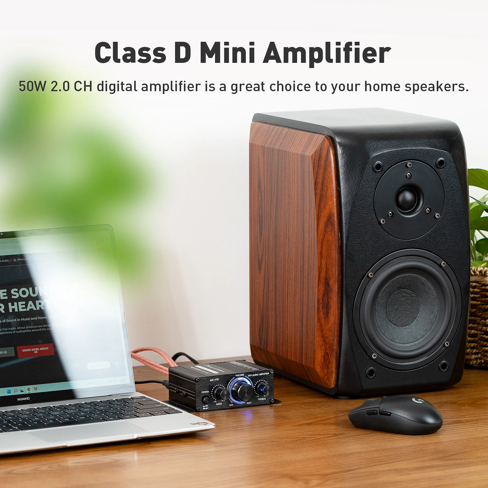 AK170 Mini Digital Power Audio wzmacniacz samochodowy niebieskie światło wzmacniacz Audio Stereo do kina domowego klub muzyka imprezowa 200W x2