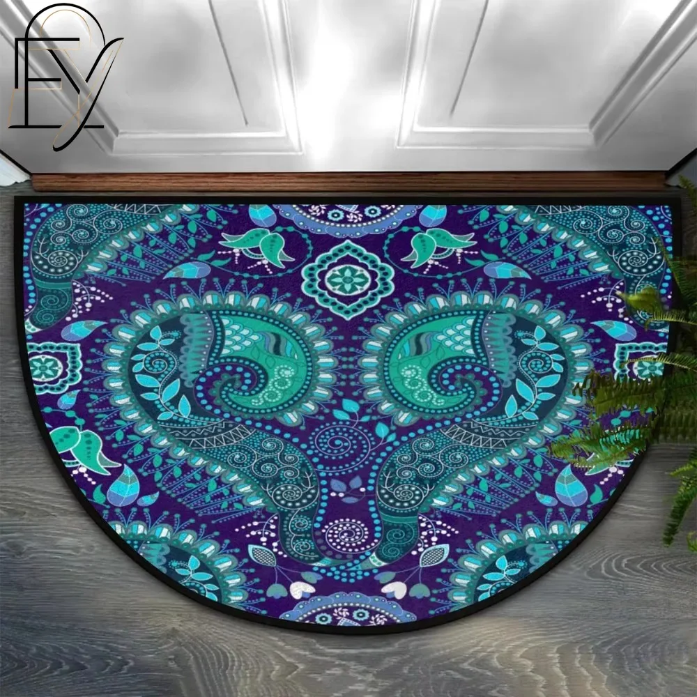 Non Slip Door Mat with 3D Ornate Mandala Carving in Silver and Bronze Felt Rug for Elegant Entryway