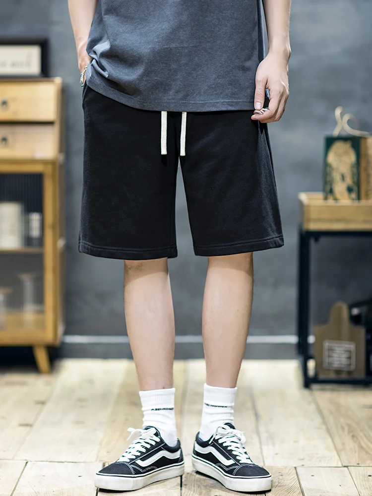Summer Sporty Men's Loose Fit Casual Cotton Shorts Five-Quarter Length Straight Leg Pants Fashionable American Style Pure Color