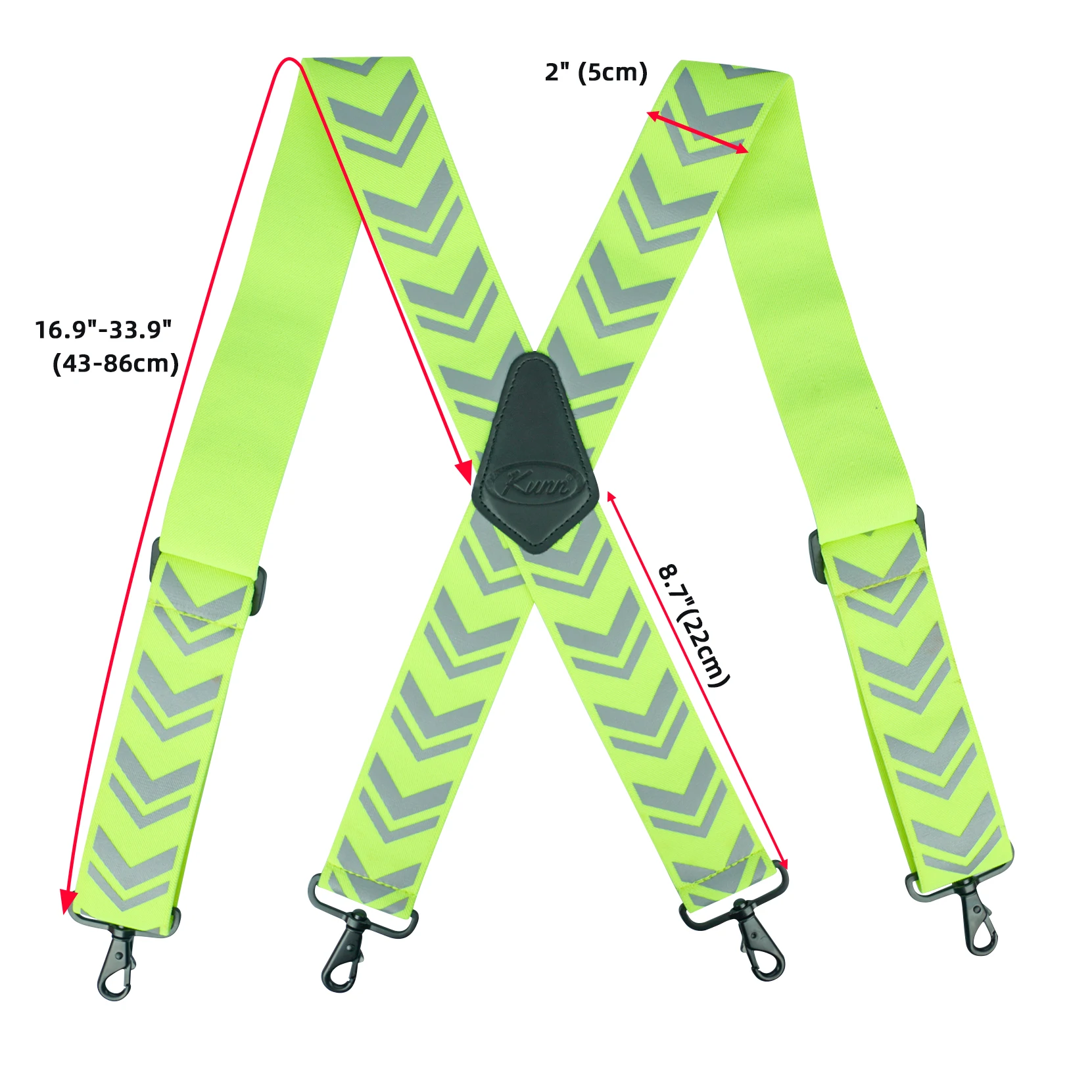 KUNN 2 Inch Reflective Safety Suspenders with Hi Viz Strip X Back Work Suspender