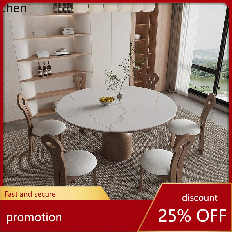 HXL Solid Wood Dining Table for Home Use, Simple Rock Board, Extendable and Foldable Dual-use Table