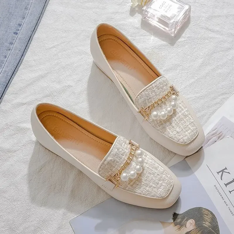 With Medium Heels Pearl Women's Shoes Square Toe Ladies Pumps 2025 Trend On Sale E Promotion Hot Offer Casual Shoe Wholesale