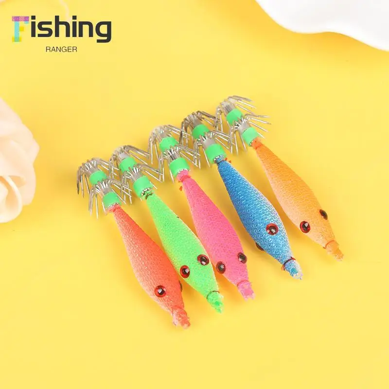 5PCS/LOT Fishin Tackle 5Pcs 7cm Squid Jigs with 4# Hook Soft Fishing Squid Lures