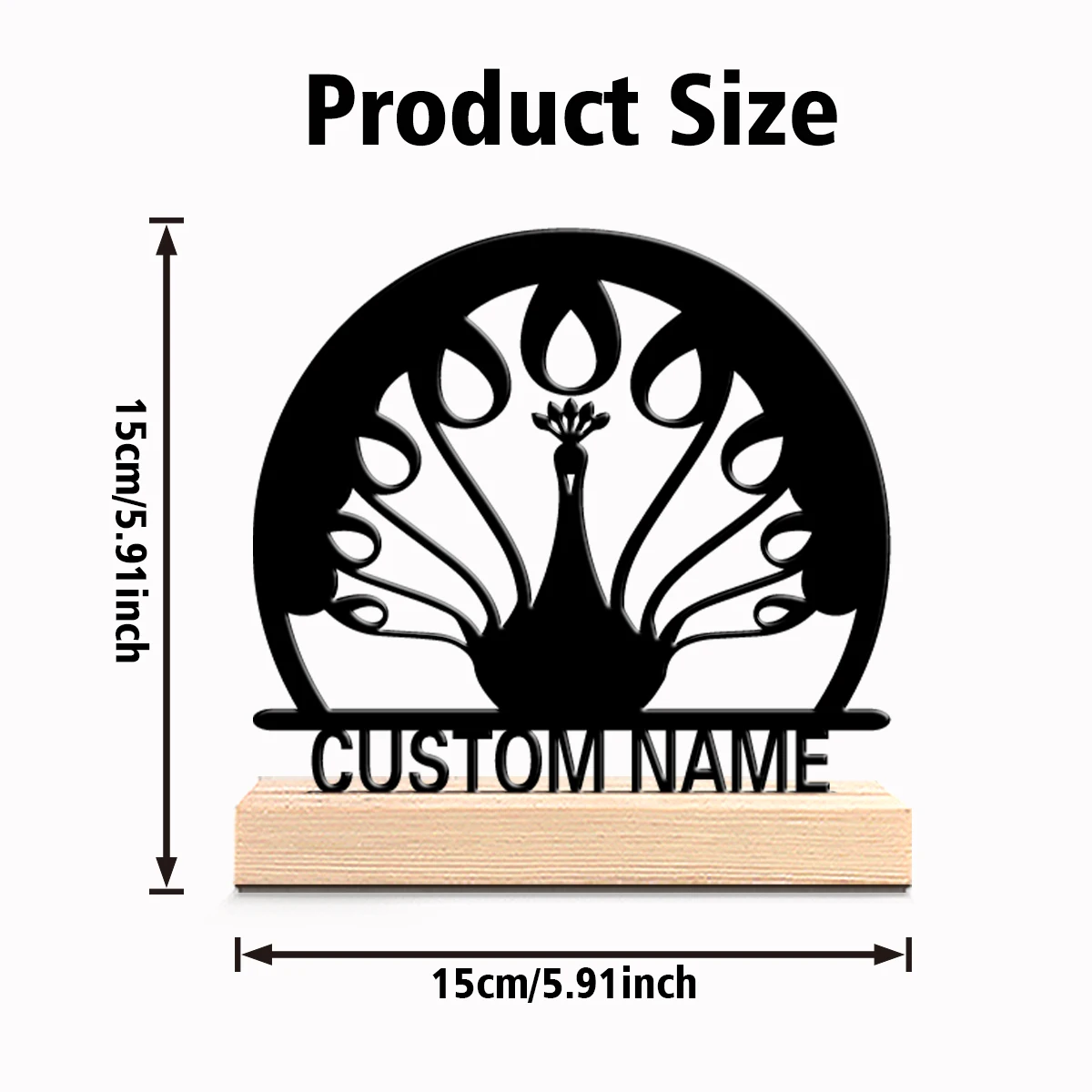 1 قطعة شخصية رومانسية مخصصة الطاووس تماثيل معدنية سطح المكتب النحت مع قاعدة خشبية ، مناسبة لعشاق الحيوانات #2